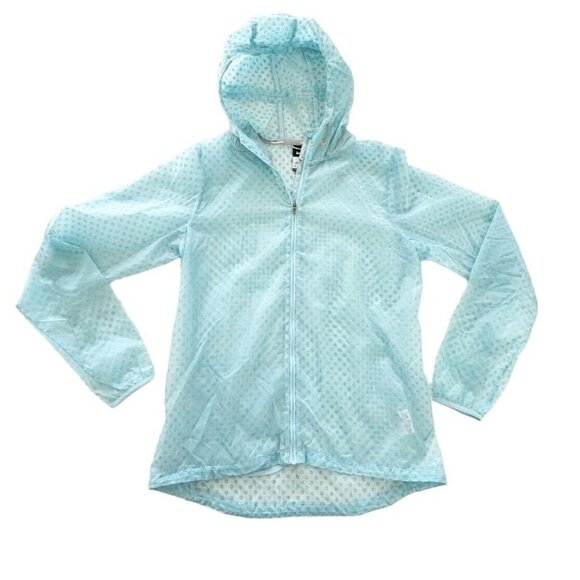 Nike Running Women's Sz M Blue Transparent Full Zip Windbreaker Hooded Jacket - Picture 9 of 10